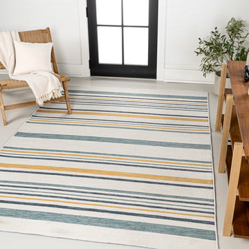 Janus Classic Coastal Ticking Stripe Reversible Machine-Washable Indoor/Outdoor Area Rug